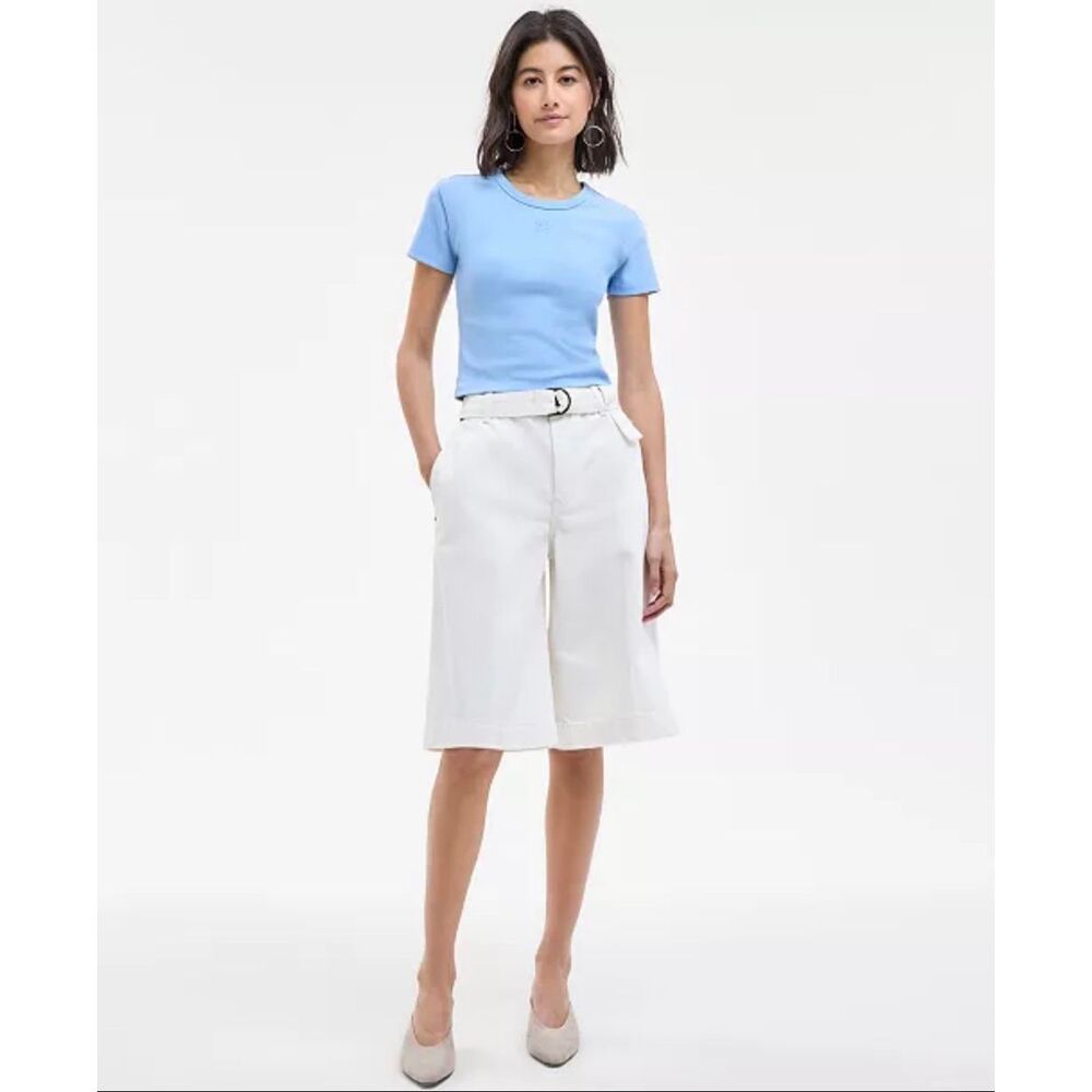 HUGO BOSS Gewari Cotton High-Rise Denim Bermuda Shorts Natural 28